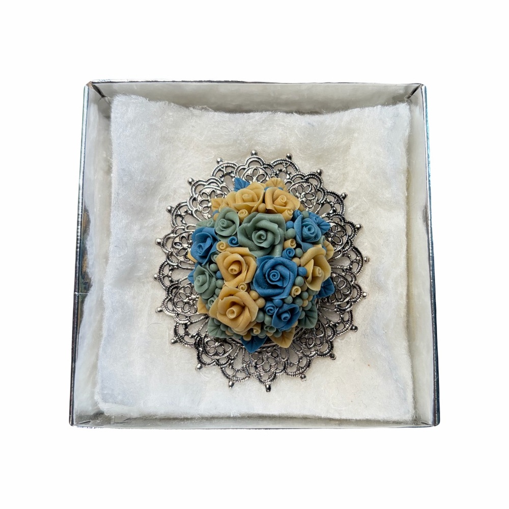 Nordstrom Vintage Blue and Cream Floral Brooch